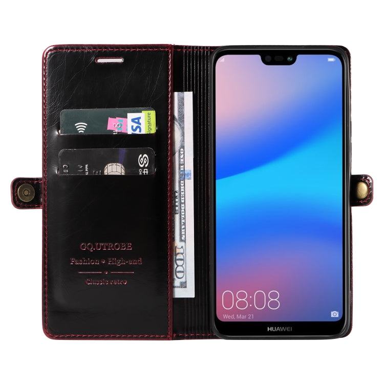 For Huawei P20 Lite GQUTROBE RFID Blocking Oil Wax Leather Phone Case