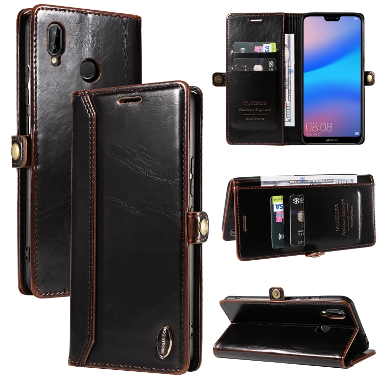 For Huawei P20 Lite GQUTROBE RFID Blocking Oil Wax Leather Phone Case