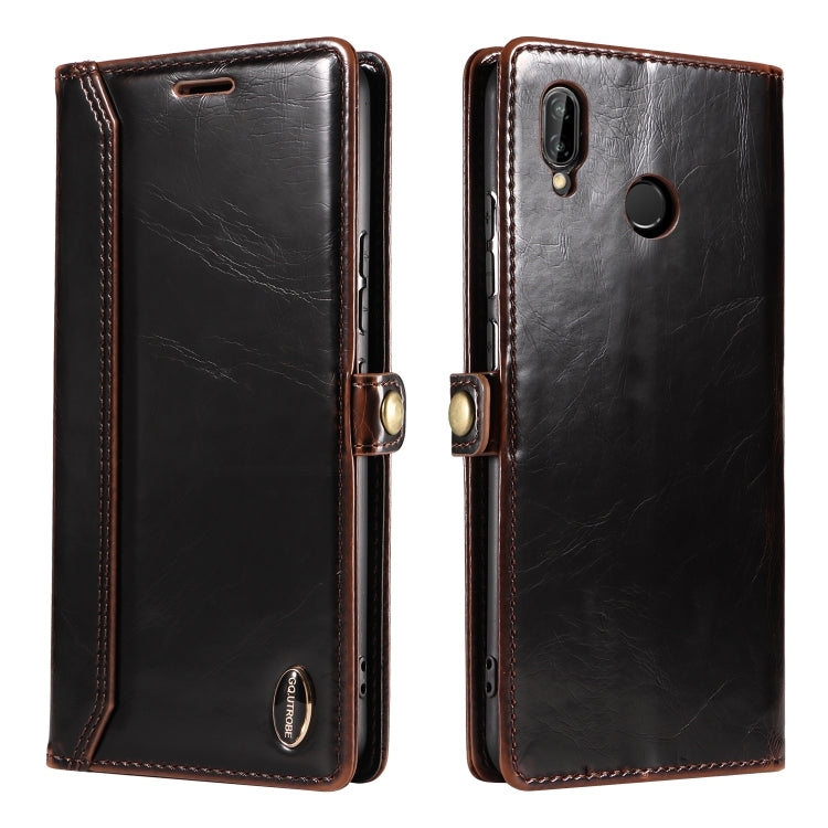 For Huawei P20 Lite GQUTROBE RFID Blocking Oil Wax Leather Phone Case