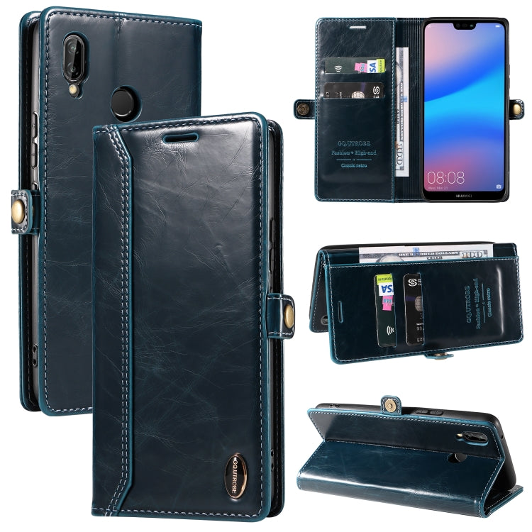 For Huawei P20 Lite GQUTROBE RFID Blocking Oil Wax Leather Phone Case