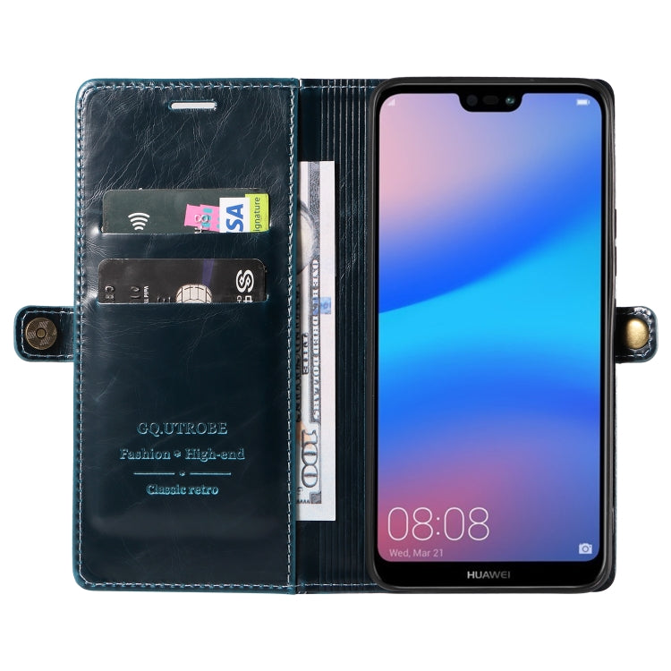 For Huawei P20 Lite GQUTROBE RFID Blocking Oil Wax Leather Phone Case