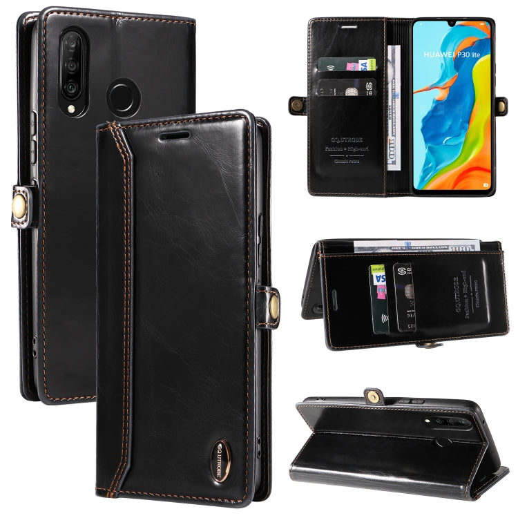 For Huawei P30 Lite GQUTROBE RFID Blocking Oil Wax Leather Phone Case