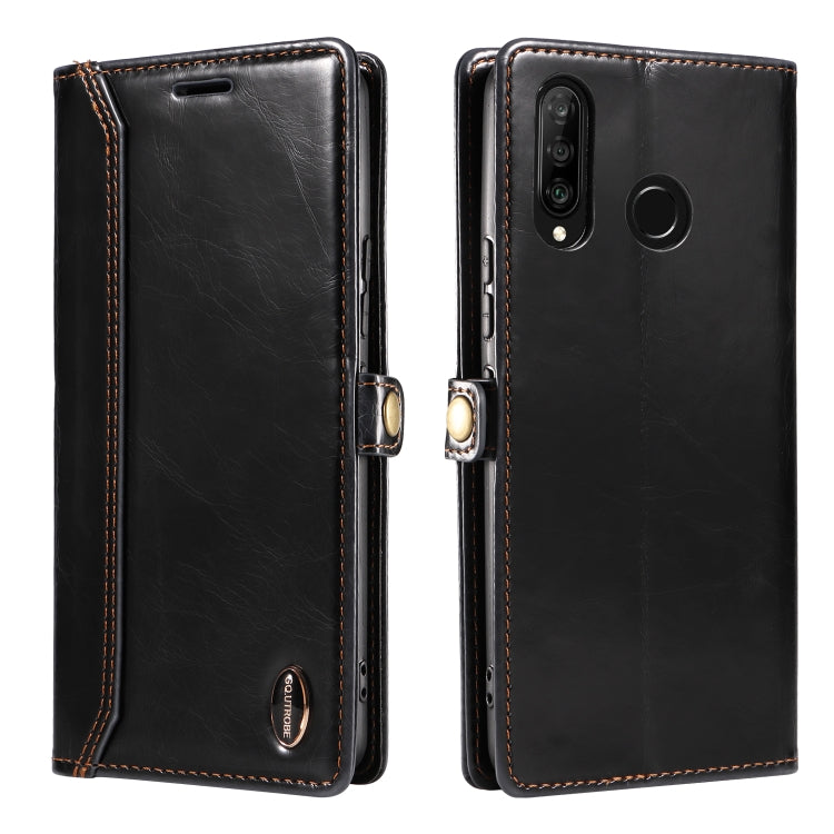 For Huawei P30 Lite GQUTROBE RFID Blocking Oil Wax Leather Phone Case