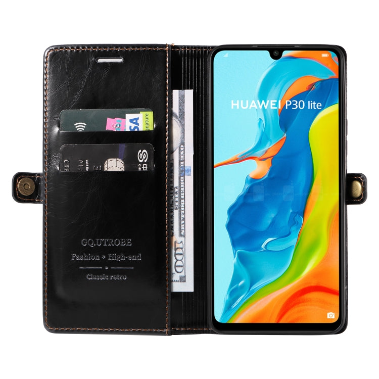 For Huawei P30 Lite GQUTROBE RFID Blocking Oil Wax Leather Phone Case