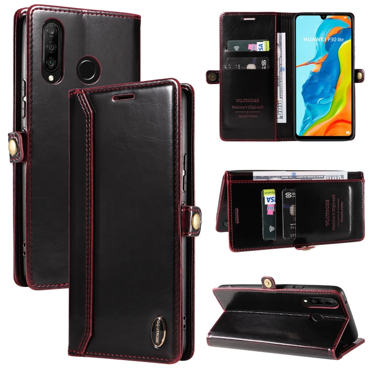For Huawei P30 Lite GQUTROBE RFID Blocking Oil Wax Leather Phone Case