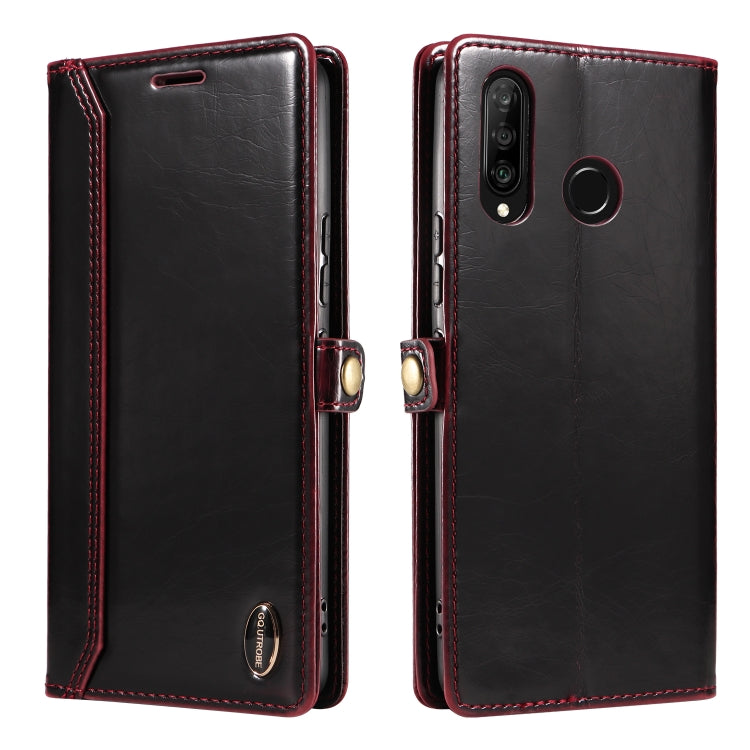 For Huawei P30 Lite GQUTROBE RFID Blocking Oil Wax Leather Phone Case