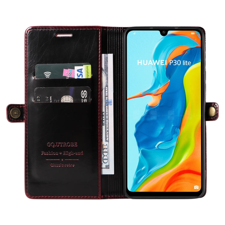 For Huawei P30 Lite GQUTROBE RFID Blocking Oil Wax Leather Phone Case