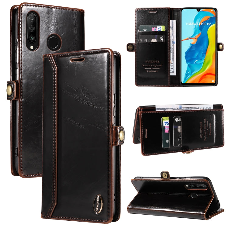 For Huawei P30 Lite GQUTROBE RFID Blocking Oil Wax Leather Phone Case