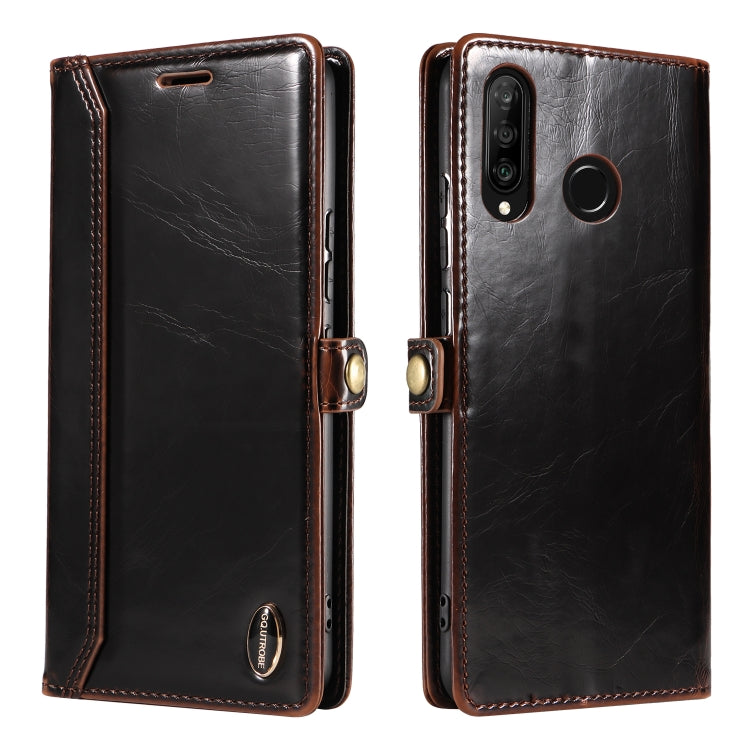 For Huawei P30 Lite GQUTROBE RFID Blocking Oil Wax Leather Phone Case