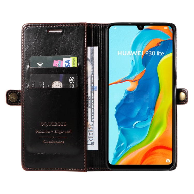 For Huawei P30 Lite GQUTROBE RFID Blocking Oil Wax Leather Phone Case