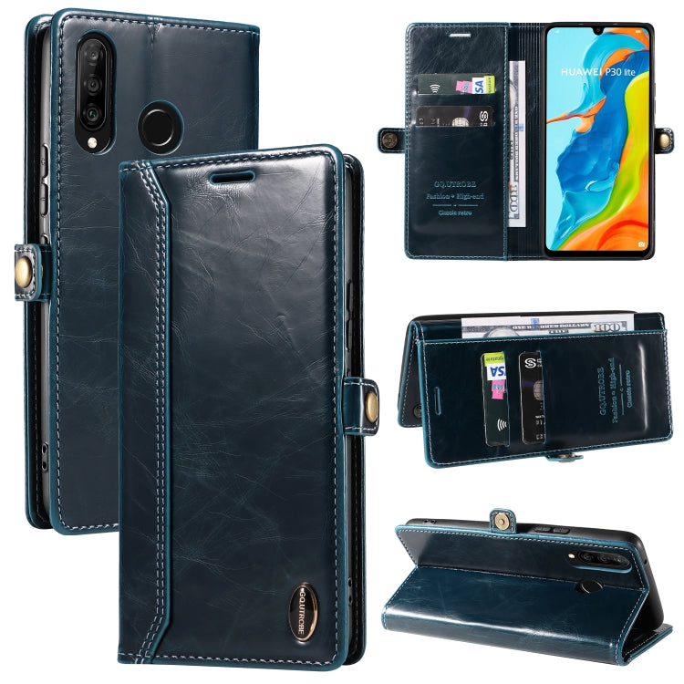 For Huawei P30 Lite GQUTROBE RFID Blocking Oil Wax Leather Phone Case