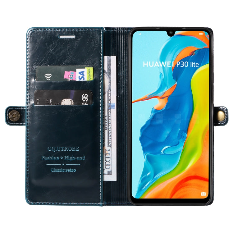 For Huawei P30 Lite GQUTROBE RFID Blocking Oil Wax Leather Phone Case