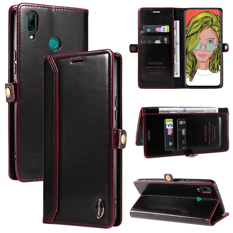 For Huawei P Smart 2019 GQUTROBE RFID Blocking Oil Wax Leather Phone Case