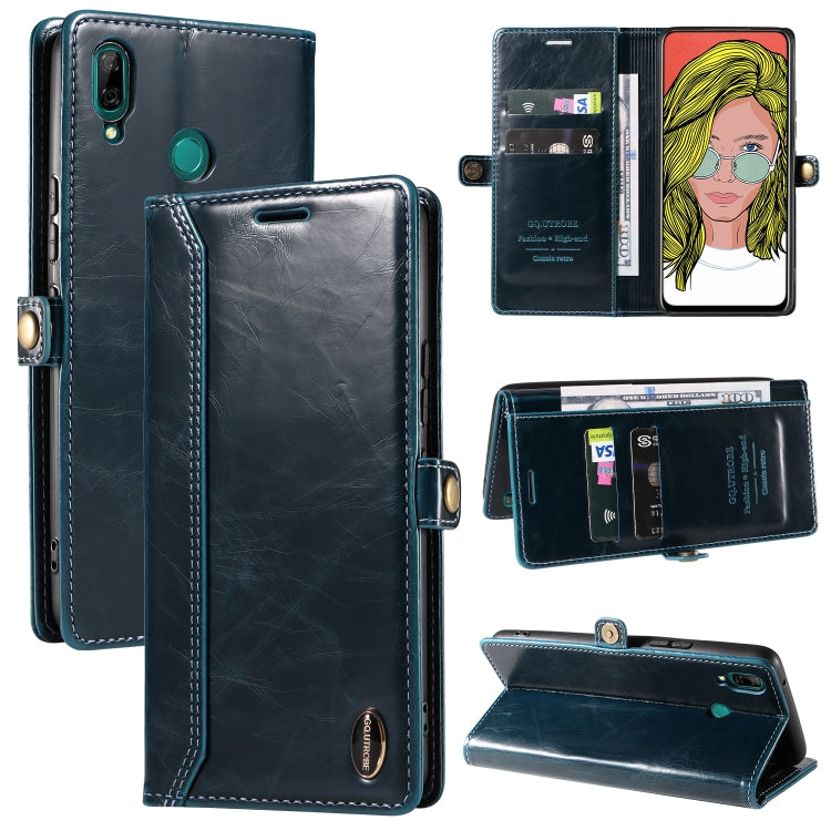 For Huawei P Smart 2019 GQUTROBE RFID Blocking Oil Wax Leather Phone Case