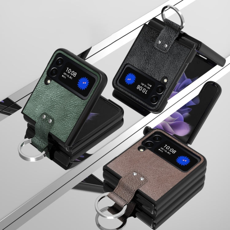 For Samsung Galaxy Z Flip4 Buckle Leather Shockproof Protective Phone Case with Lanyard