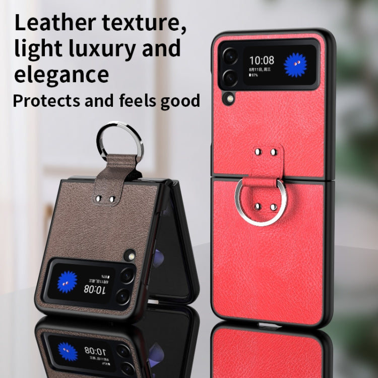 For Samsung Galaxy Z Flip4 Buckle Leather Shockproof Protective Phone Case with Lanyard