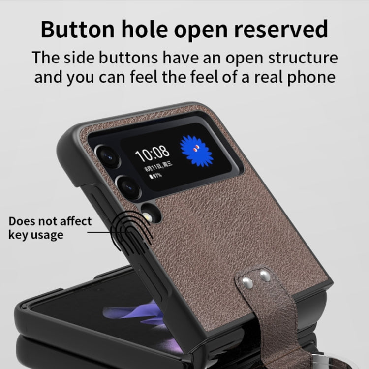 For Samsung Galaxy Z Flip4 Buckle Leather Shockproof Protective Phone Case with Lanyard