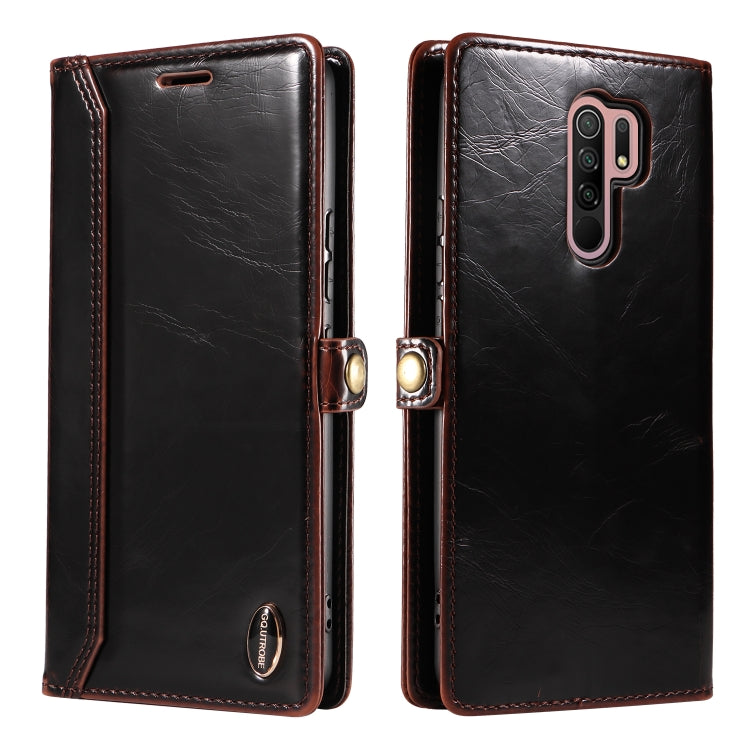 For Xiaomi Redmi 9 GQUTROBE RFID Blocking Oil Wax Leather Phone Case