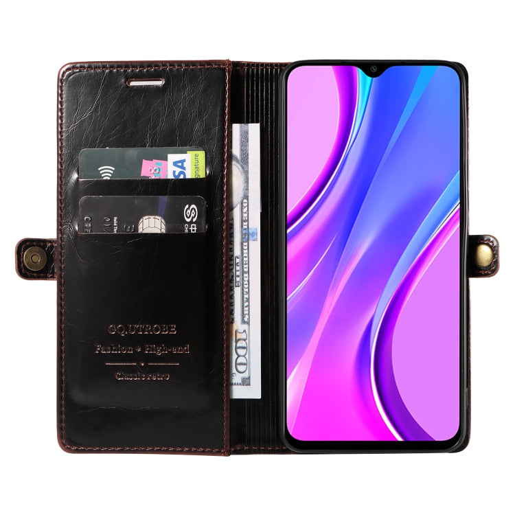For Xiaomi Redmi 9 GQUTROBE RFID Blocking Oil Wax Leather Phone Case