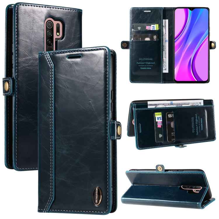 For Xiaomi Redmi 9 GQUTROBE RFID Blocking Oil Wax Leather Phone Case