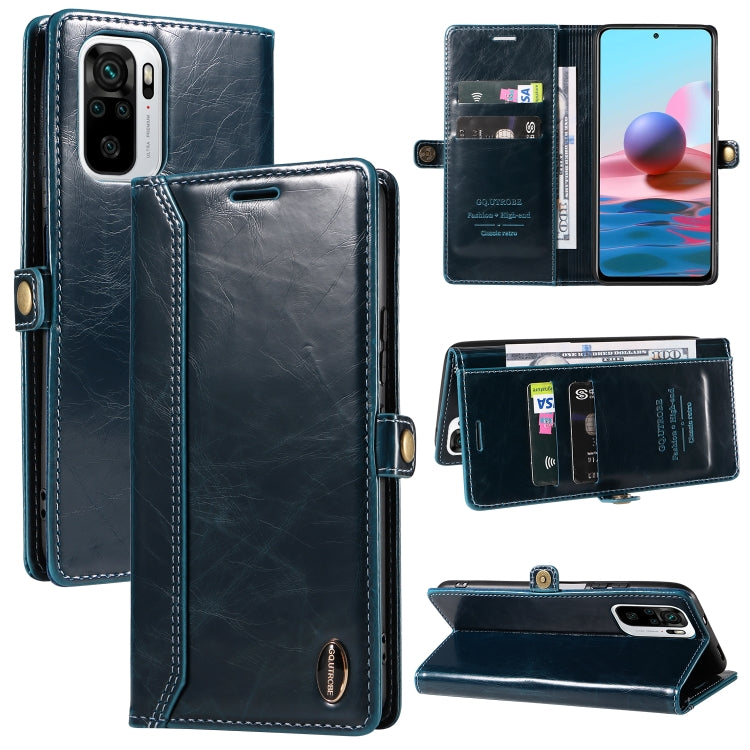 For Xiaomi Redmi Note 10 4G GQUTROBE RFID Blocking Oil Wax Leather Phone Case