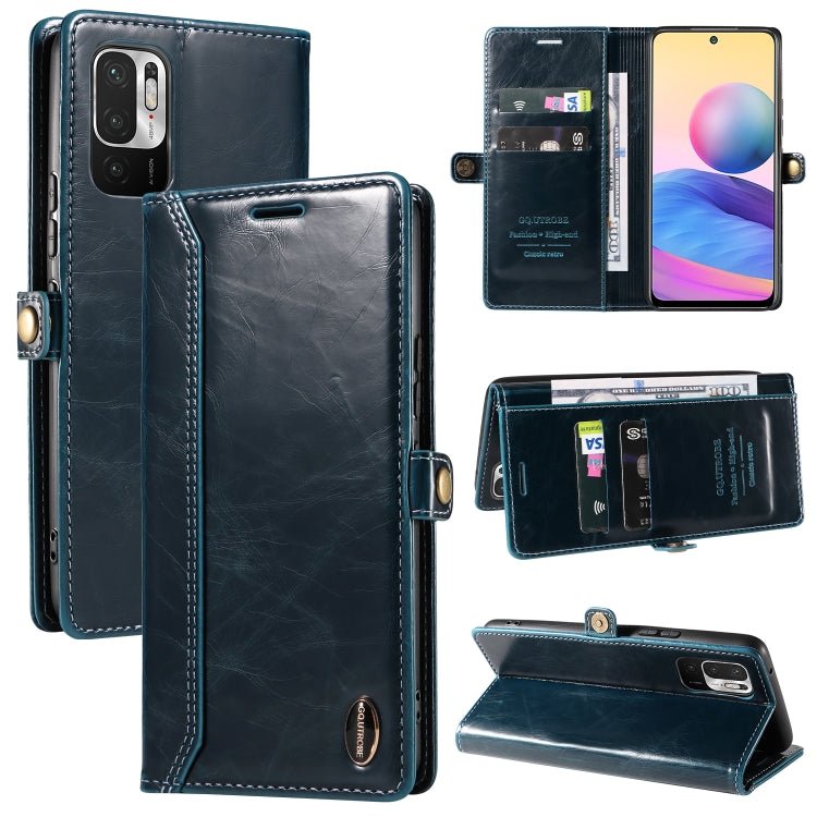 For Xiaomi Redmi Note 10 5G GQUTROBE RFID Blocking Oil Wax Leather Phone Case