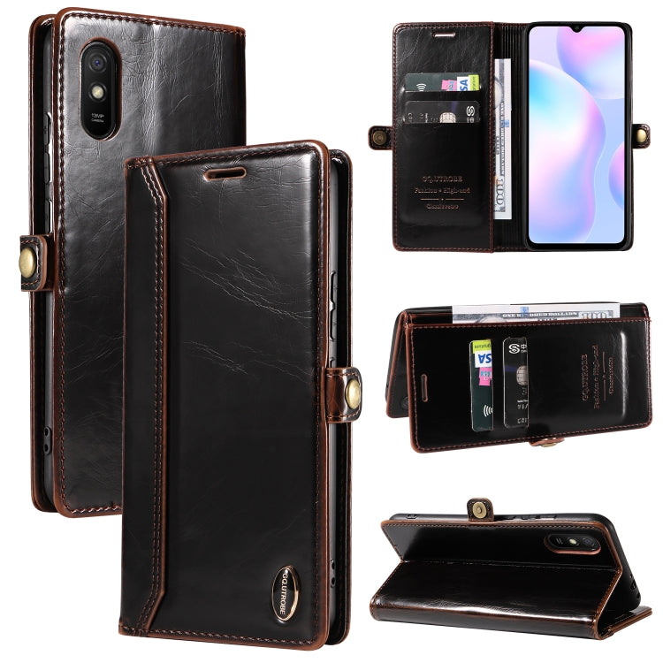 For Xiaomi Redmi 9A GQUTROBE RFID Blocking Oil Wax Leather Phone Case