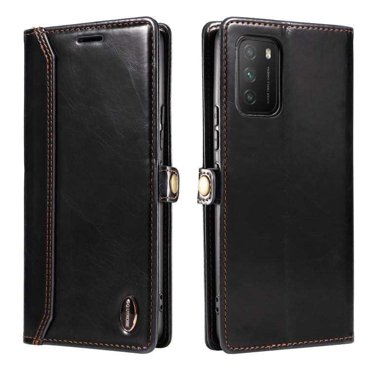 For Xiaomi Redmi 9T / Poco M3 GQUTROBE RFID Blocking Oil Wax Leather Phone Case