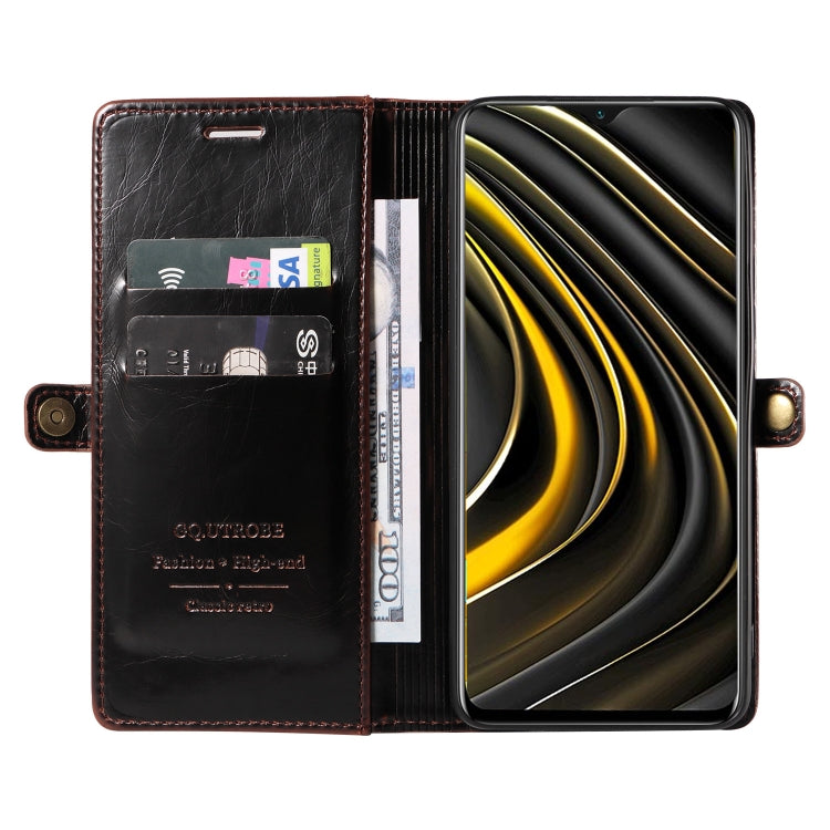 For Xiaomi Redmi 9T / Poco M3 GQUTROBE RFID Blocking Oil Wax Leather Phone Case