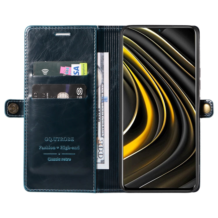 For Xiaomi Redmi 9T / Poco M3 GQUTROBE RFID Blocking Oil Wax Leather Phone Case