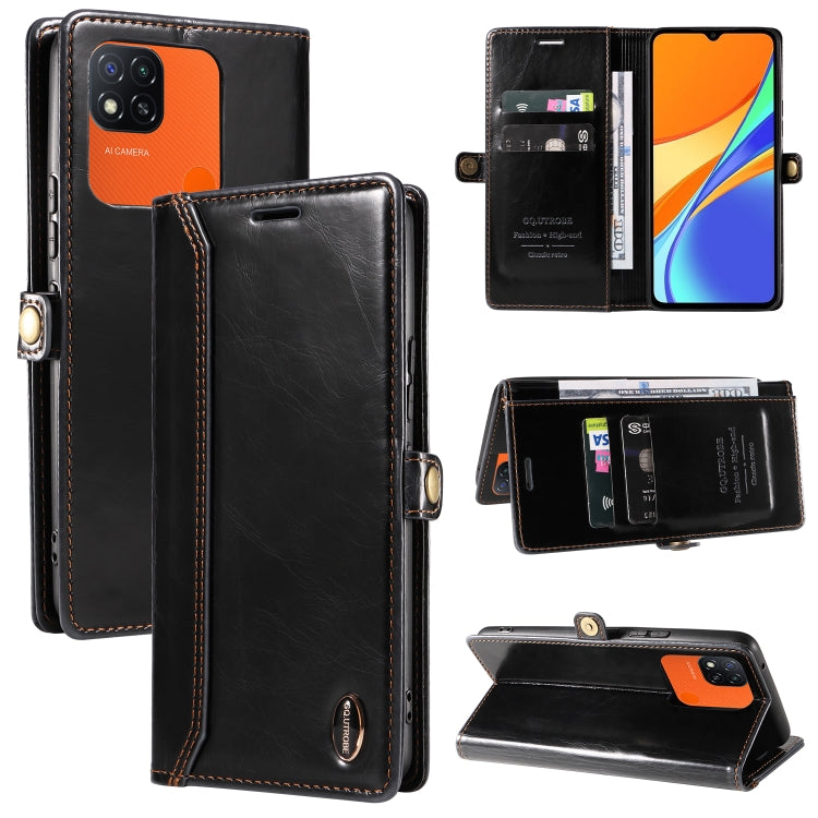 For Xiaomi Redmi 10A / 9C GQUTROBE RFID Blocking Oil Wax Leather Phone Case