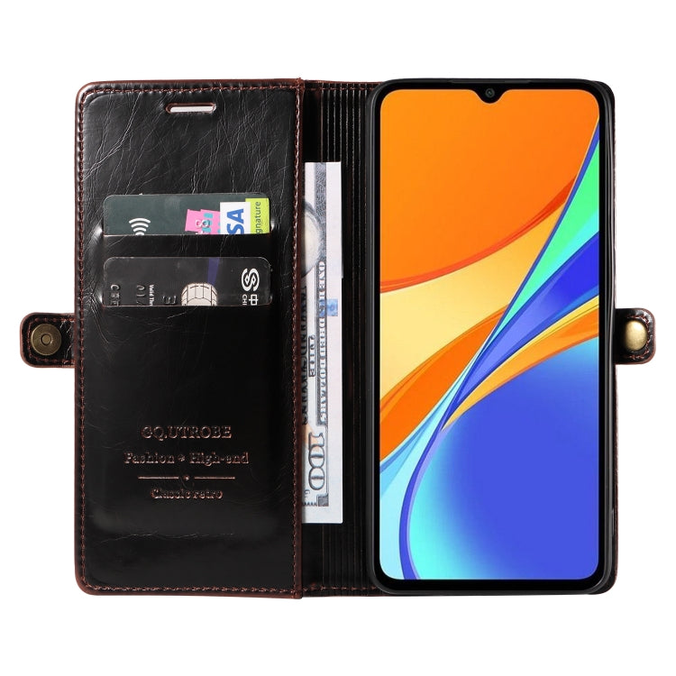 For Xiaomi Redmi 10A / 9C GQUTROBE RFID Blocking Oil Wax Leather Phone Case