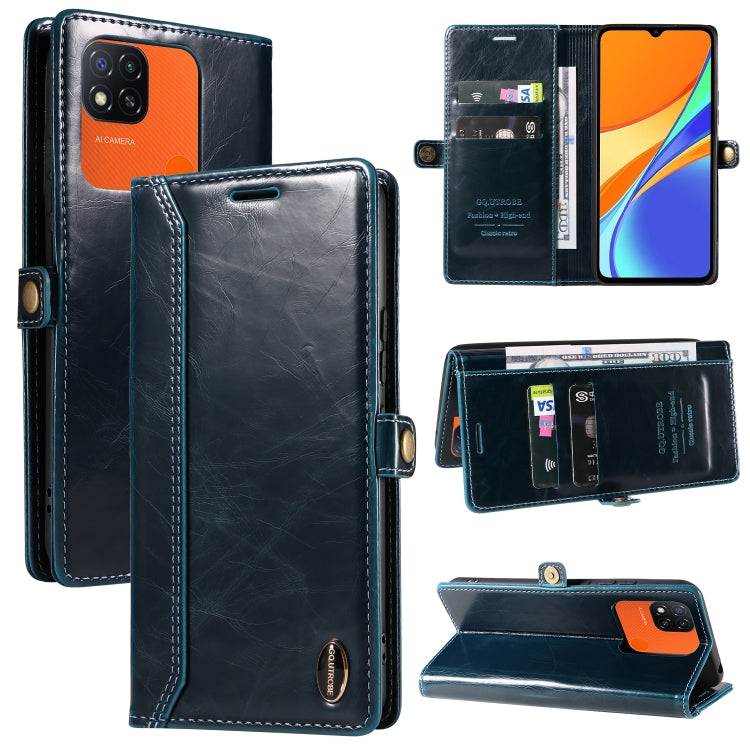 For Xiaomi Redmi 10A / 9C GQUTROBE RFID Blocking Oil Wax Leather Phone Case