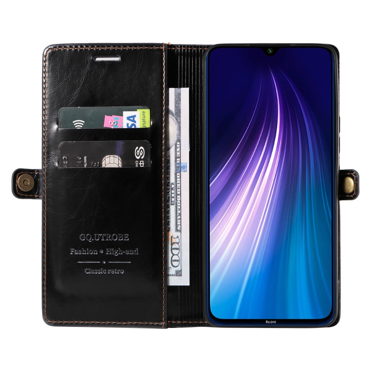 For Xiaomi Redmi Note 8 GQUTROBE RFID Blocking Oil Wax Leather Phone Case