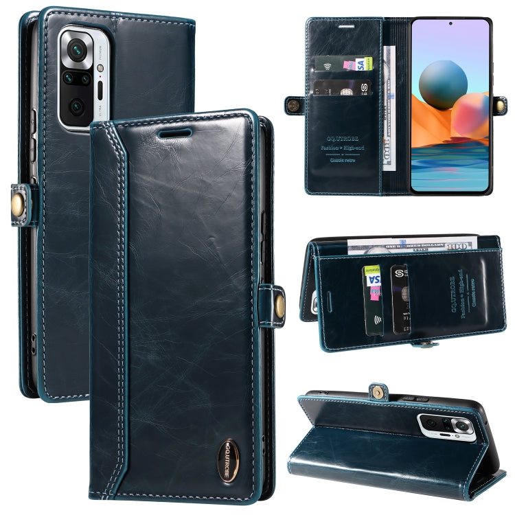 For Xiaomi Redmi Note 10 Pro 4G GQUTROBE RFID Blocking Oil Wax Leather Phone Case