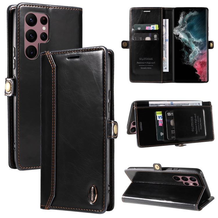 For Samsung Galaxy S22 Ultra 5G GQUTROBE RFID Blocking Oil Wax Leather Phone Case
