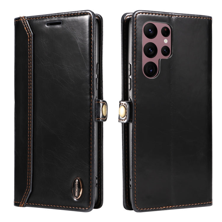 For Samsung Galaxy S22 Ultra 5G GQUTROBE RFID Blocking Oil Wax Leather Phone Case