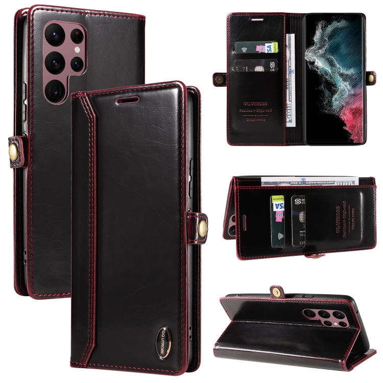 For Samsung Galaxy S22 Ultra 5G GQUTROBE RFID Blocking Oil Wax Leather Phone Case