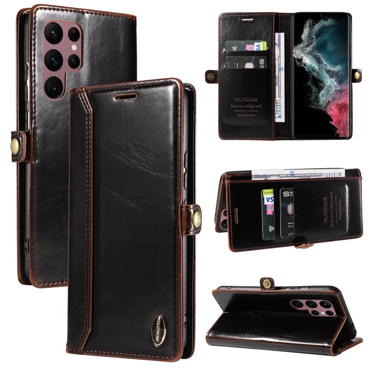 For Samsung Galaxy S22 Ultra 5G GQUTROBE RFID Blocking Oil Wax Leather Phone Case