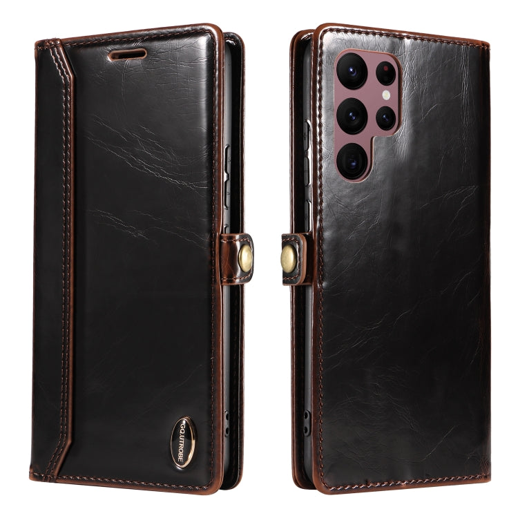 For Samsung Galaxy S22 Ultra 5G GQUTROBE RFID Blocking Oil Wax Leather Phone Case