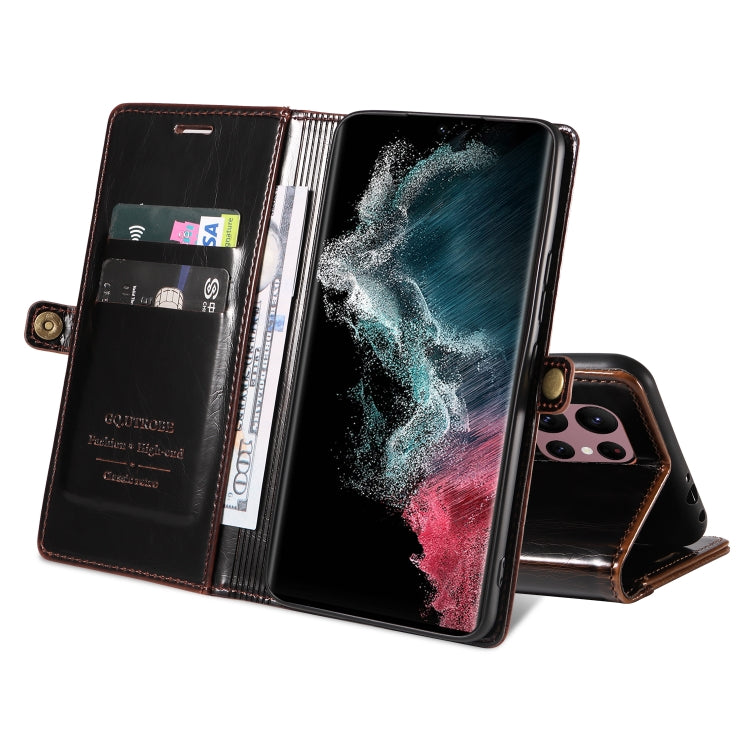 For Samsung Galaxy S22 Ultra 5G GQUTROBE RFID Blocking Oil Wax Leather Phone Case