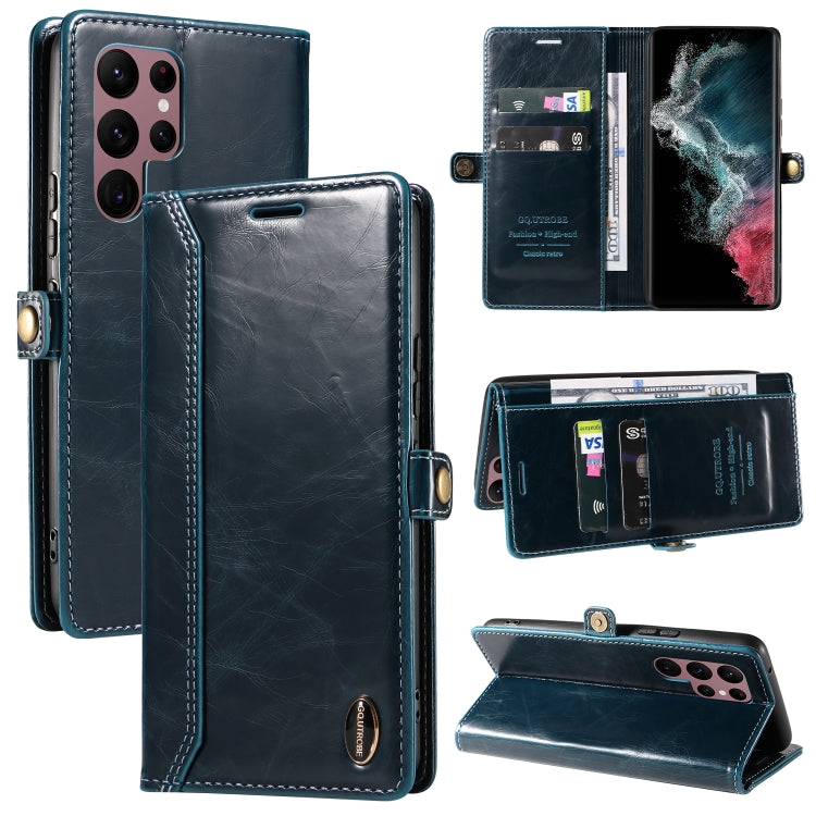 For Samsung Galaxy S22 Ultra 5G GQUTROBE RFID Blocking Oil Wax Leather Phone Case