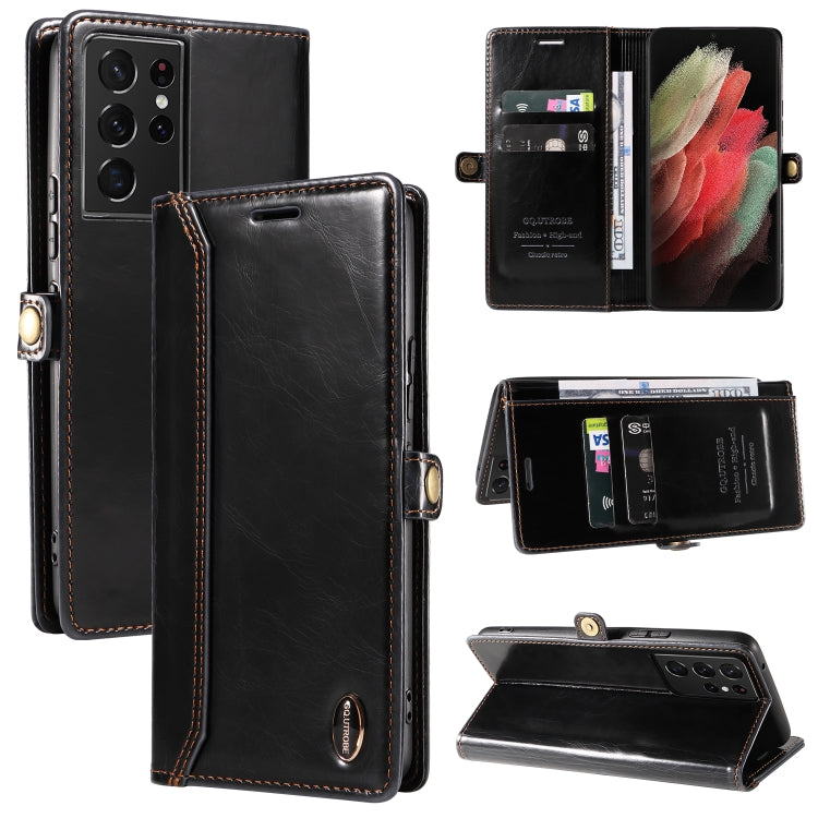 For Samsung Galaxy S21 Ultra 5G GQUTROBE RFID Blocking Oil Wax Leather Phone Case