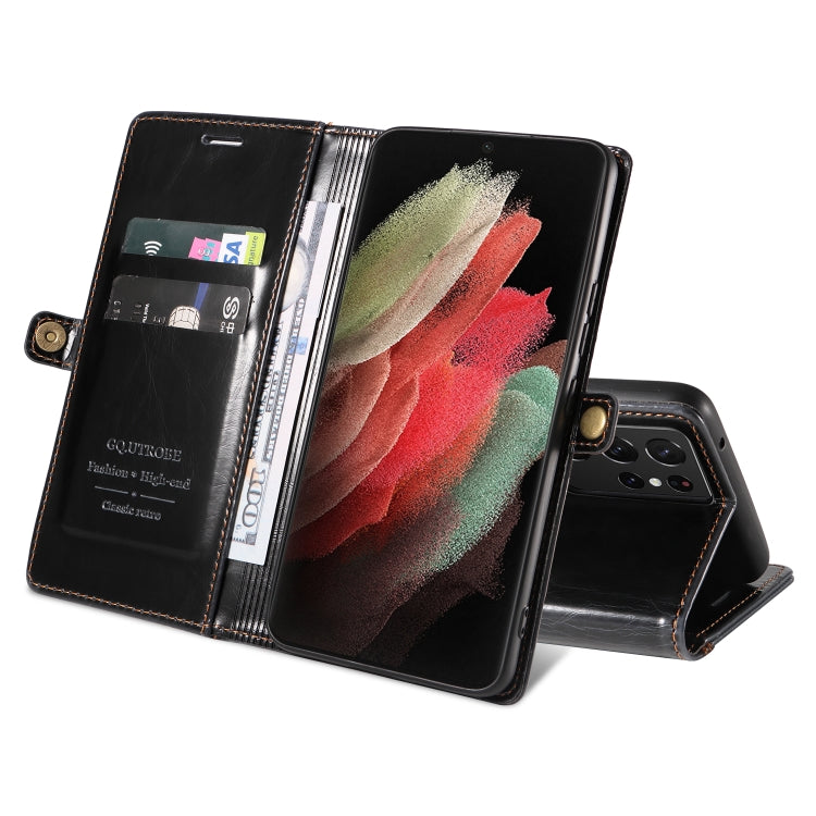 For Samsung Galaxy S21 Ultra 5G GQUTROBE RFID Blocking Oil Wax Leather Phone Case