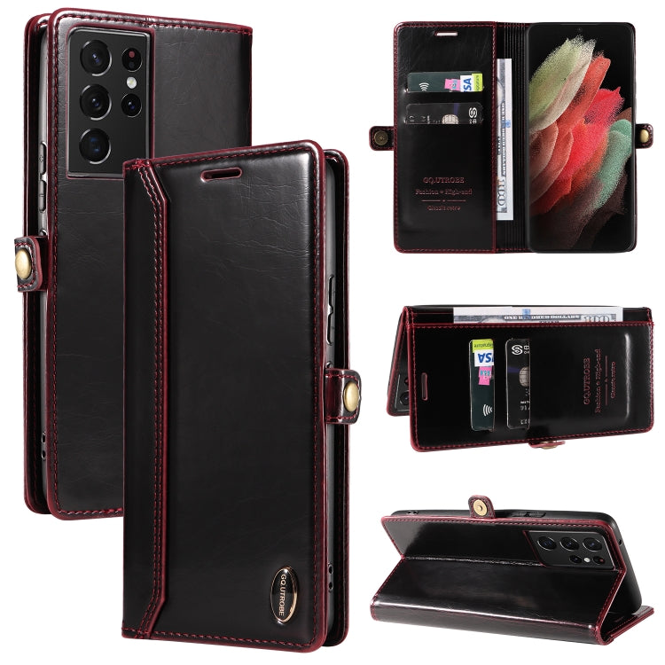 For Samsung Galaxy S21 Ultra 5G GQUTROBE RFID Blocking Oil Wax Leather Phone Case