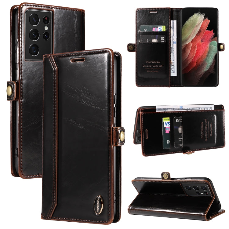 For Samsung Galaxy S21 Ultra 5G GQUTROBE RFID Blocking Oil Wax Leather Phone Case