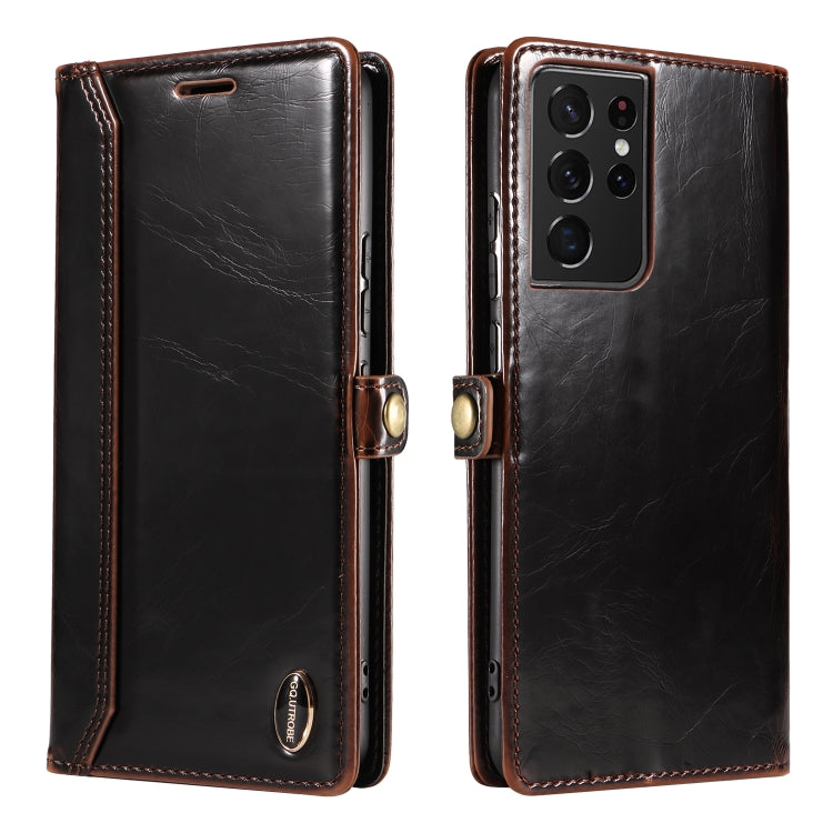 For Samsung Galaxy S21 Ultra 5G GQUTROBE RFID Blocking Oil Wax Leather Phone Case