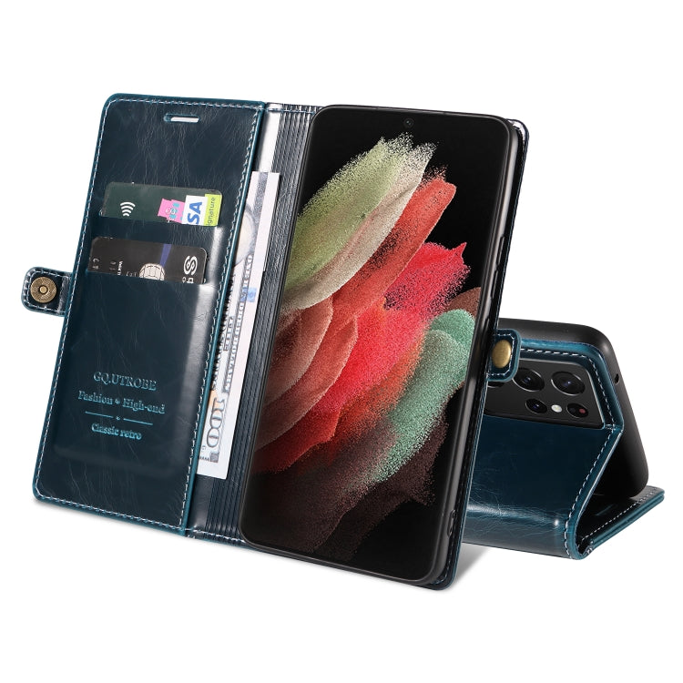 For Samsung Galaxy S21 Ultra 5G GQUTROBE RFID Blocking Oil Wax Leather Phone Case