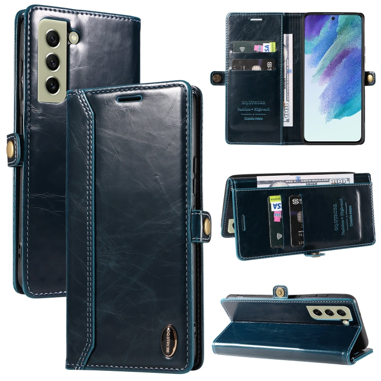 For Samsung Galaxy S21 FE 5G GQUTROBE RFID Blocking Oil Wax Leather Phone Case