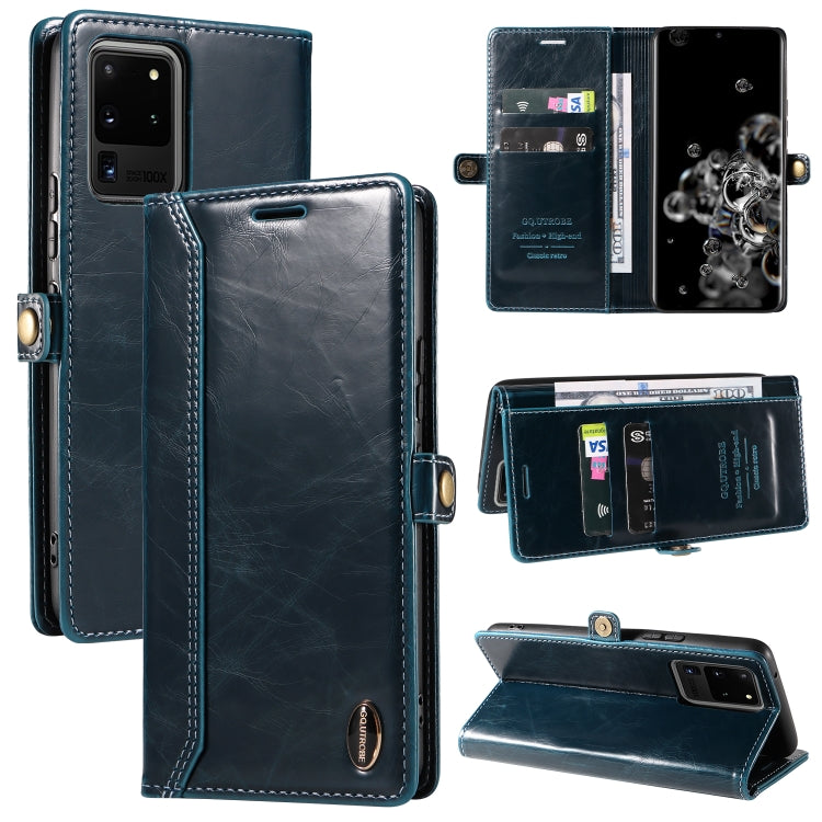 For Samsung Galaxy S20 Ultra GQUTROBE RFID Blocking Oil Wax Leather Phone Case